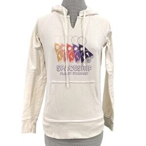 H&M Divided Spaceship Planet Stardust Pullover Hoodie Graphic Cream Retro Size 4